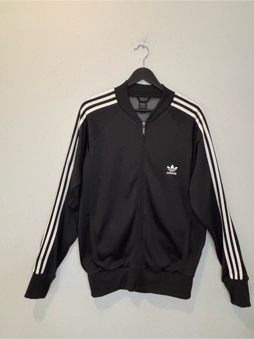 adidas Black Zip-Up Track Jacket with White Stripes